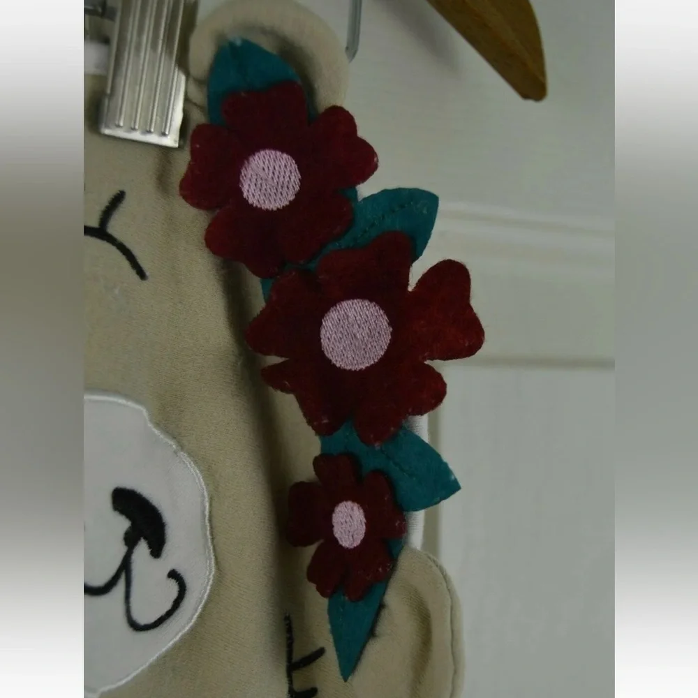 Jessica Simpson Hooded Baby Bath Towel Tan Cream Teddy Bear Burgundy Flowers